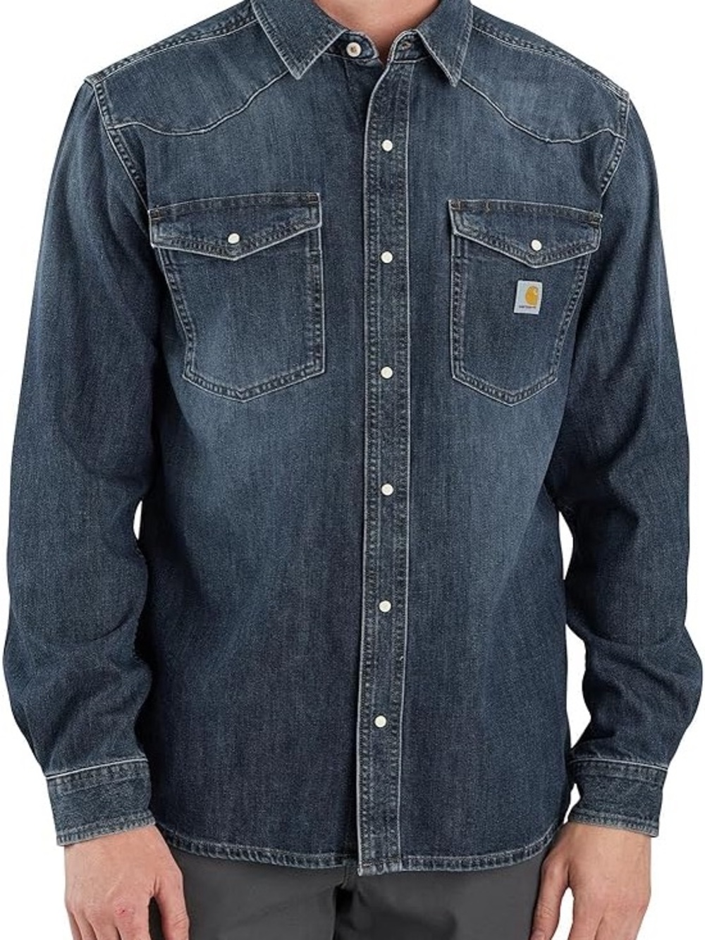 Carhartt Men’s Dark Blue Denim Button-Down Western Shirt